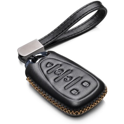 Vitodeco Genuine Leather Smart Key Keyless Remote Entry Fob Case Cover with Key Chain for 2011-2019 Toyota Sienna 6 Buttons, Black