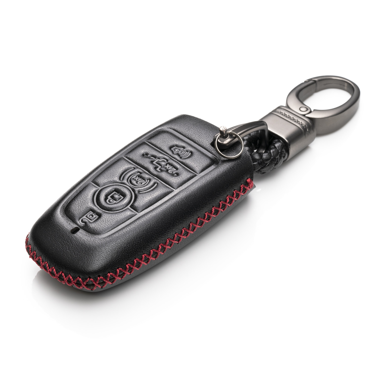 Vitodeco Genuine Leather Keyless Entry Remote Control Smart Key Case Cover with Leather Key Chain for Tesla Model S Red Model 3 