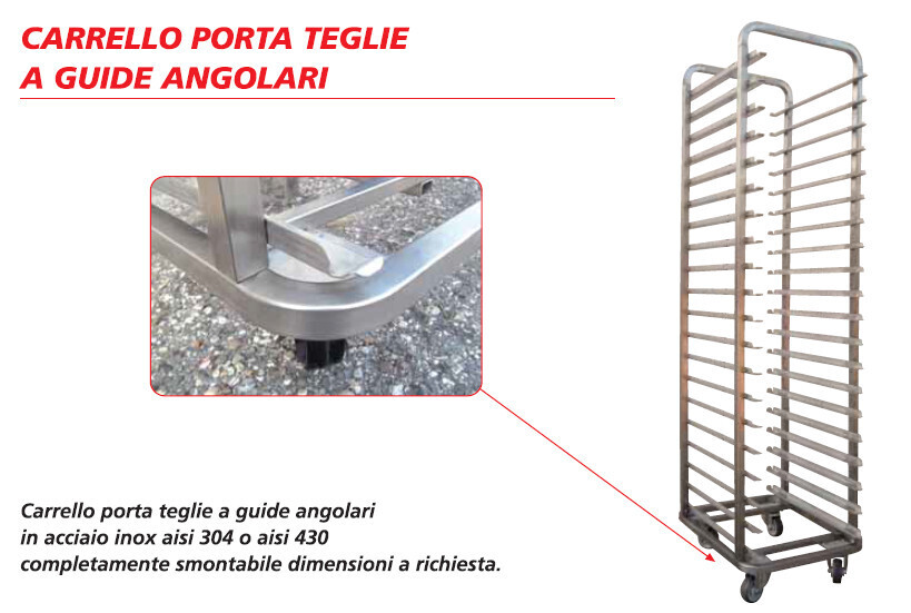 Carrello porta teglie a guide angolari - INOX AISI 304 - 60x100/80x100 - 15 POSTI