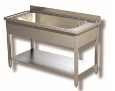 VASCONE MAXI SU GAMBE E RIPIANO - INOX AISI 304 cm 100X70X85h