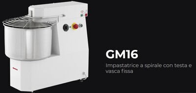 IMPASTATRICE a SPIRALE VASCA e TESTA FISSA per PIZZERIA GM 16 TRIFASE