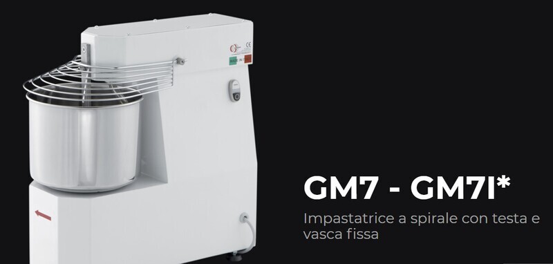 IMPASTATRICE a SPIRALE VASCA e TESTA FISSA per PIZZERIA GM 7 trifase ed INVERTER