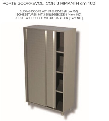 ARMADIO NEUTRO, INOX AISI 304 - PORTE SCORREVOLI E 3 RIPIANI cm 100x50x180h