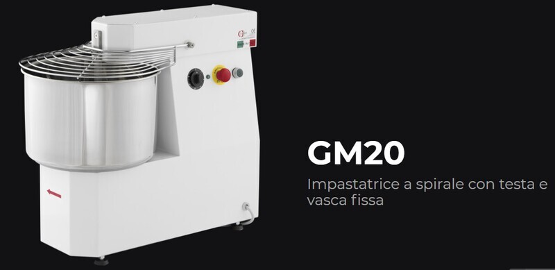 IMPASTATRICE a SPIRALE VASCA e TESTA FISSA per PIZZERIA GM 20 TRIFASE