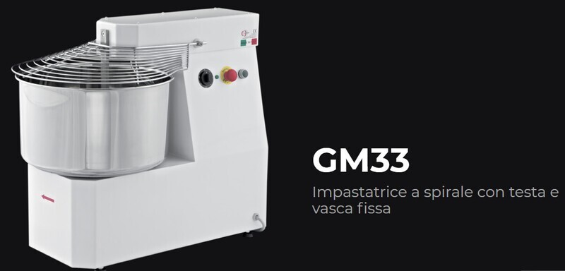 IMPASTATRICE a SPIRALE VASCA e TESTA FISSA per PIZZERIA GM 33 TRIFASE