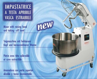 IMPASTATRICE A SPIRALE "FIMA" 45 kg d'impasto a TESTA APRIBILE e VASCA ESTRAIBILE trifase - DOPPIA VELOCITA' - mod. S45