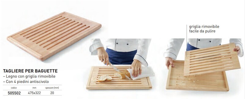 TAGLIERE GASTRONORM IN LEGNO per BAGUETTE cm 47,5x32,2x2h