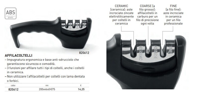 AFFILATORE per COLTELLI MANUALE per CERAMICA, FILO GROSSO e FINE