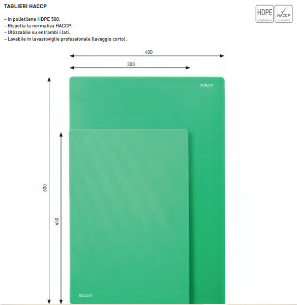 TAGLIERE HACCP cm 45x30x1,3h colori bianco, rosso, blu, verde, marrone, giallo, porpora