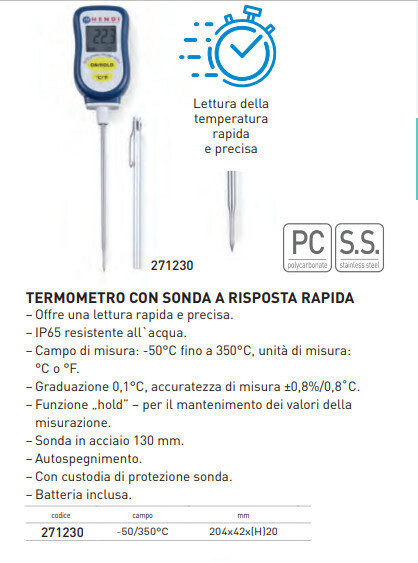 TERMOMETRO con SONDA A RISPOSTA RAPIDA - scala -50°+350°C