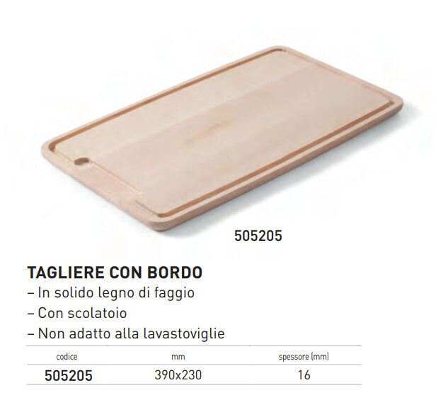 TAGLIERE GASTRONORM IN LEGNO di FAGGIO cm 39x23x1,6h