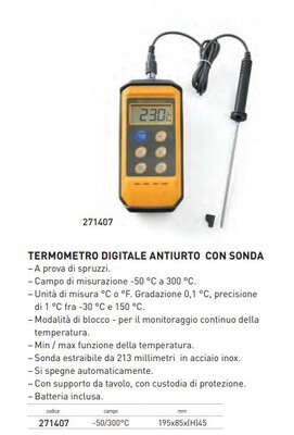 TERMOMETRO DIGITALE con SONDA ANTIURTO- scala -50°+300°C