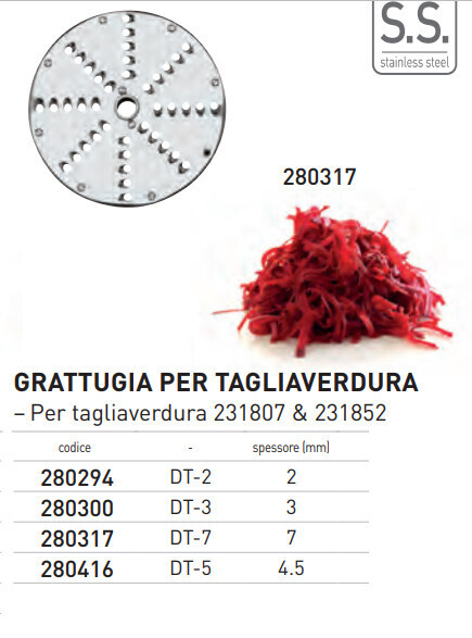 GRATTUGIA per TAGLIAVERDURA PROFESSIONALE "DT-5"