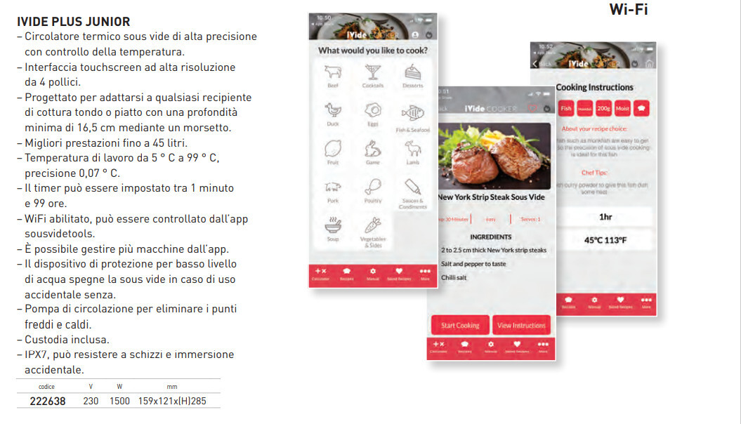 SOUS VIDE ad IMMERSIONE linea PLUS per SISTEMA di COTTURA a BASSA TEMPERATURA