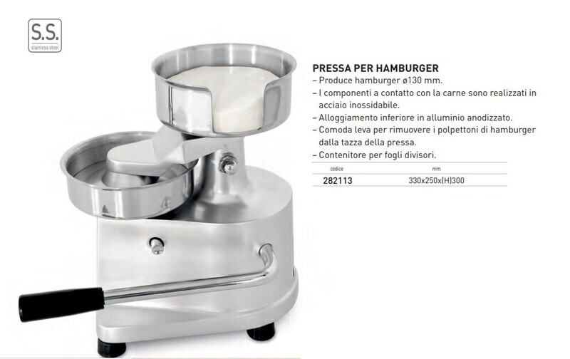 PRESSA PER HAMBURGHER INOX