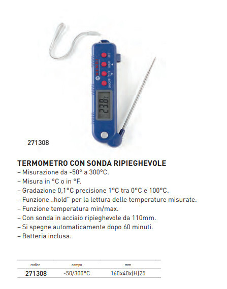 TERMOMETRO con SONDA RIPIEGHEVOLE - scala -50°+300°C