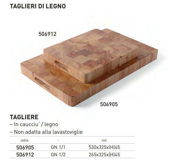 TAGLIERE GASTRONORM GN 1/1 IN LEGNO di CAUCCIU' cm 53x32,5x4,5h