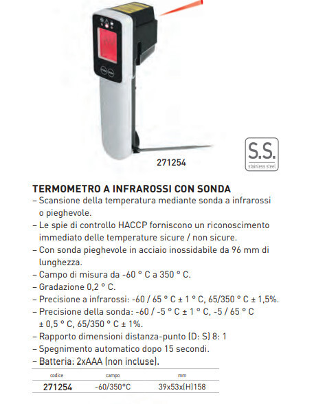TERMOMETRO AD INFRAROSSI con SONDA - scala -60°+350°C