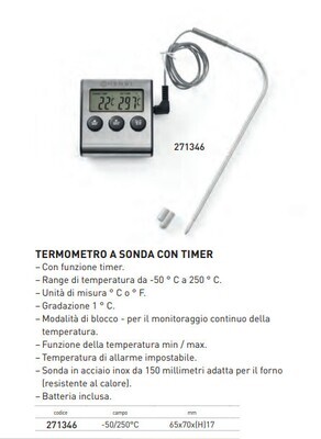 TERMOMETRO CON TIMER DA ARROSTO - scala 0°+300°C