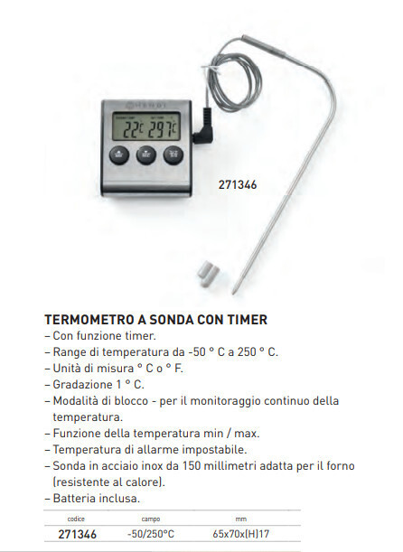 TERMOMETRO CON TIMER DA ARROSTO - scala 0°+300°C