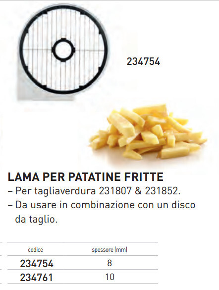 LAMA per PATATNE FRITTE per TAGLIAVERDURA PROFESSIONALE -8mm