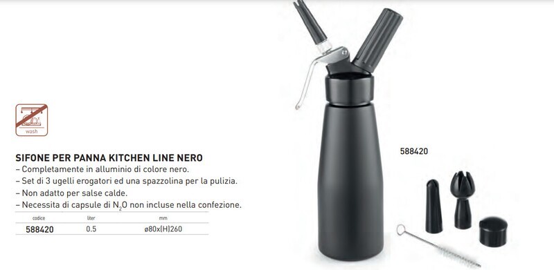 SIFONE NERO in ALLUMINIO per PANNA e CREME da 0,5 litri