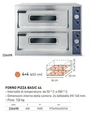 FORNO per PIZZERIA serie BASIC - 2 CAMERE 4+4 PIZZE