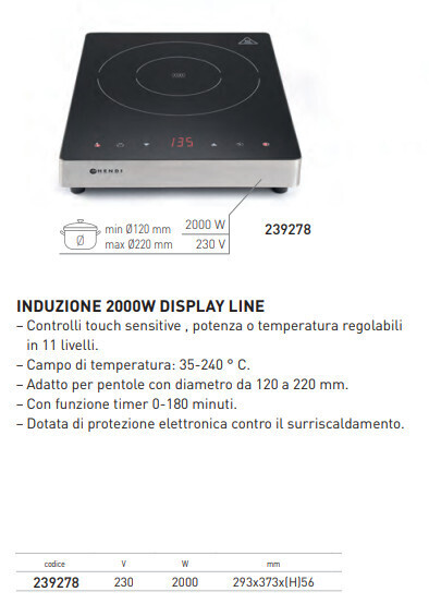 INDUZIONE SINGOLA "linea DISPLAY" - 2000W