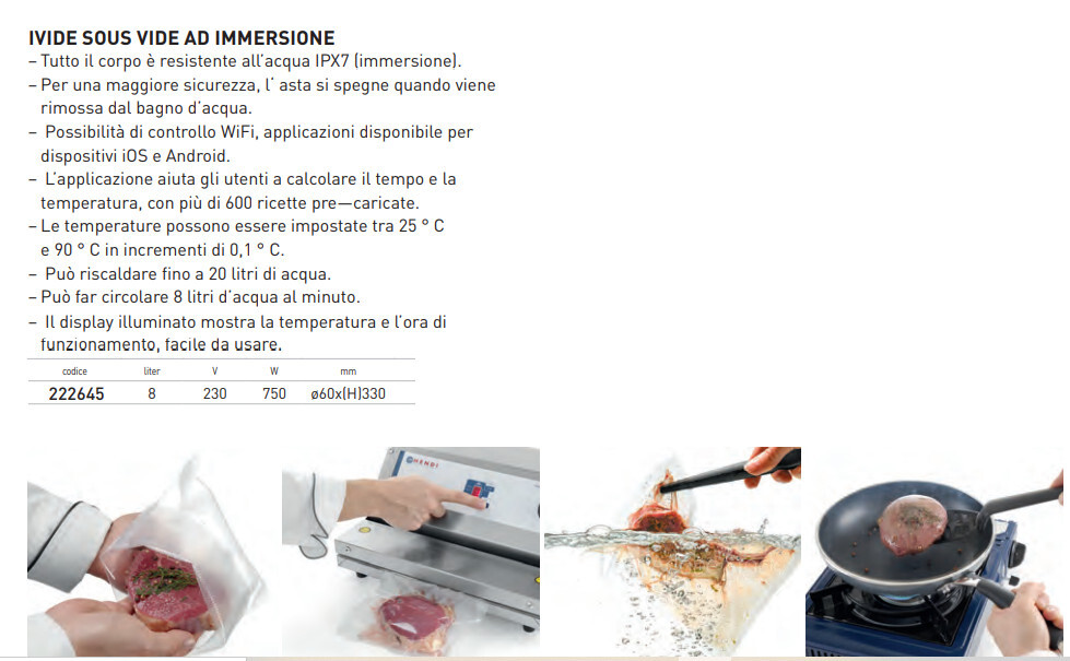 SOUS VIDE ad IMMERSIONE per SISTEMA di COTTURA a BASSA TEMPERATURA
