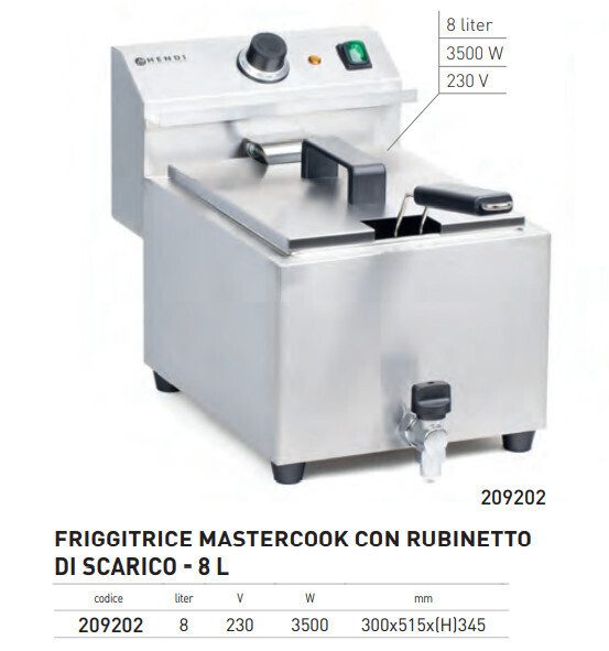FRIGGITRICE STANDARD da BANCO ELETTRICA per GASTRONOMIA - 8 LITRI con RUBINETTO