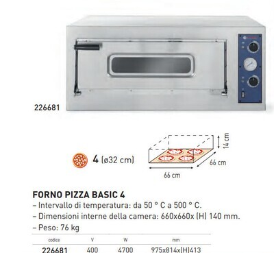 FORNO per PIZZERIA serie BASIC - 1 CAMERA 4 PIZZE