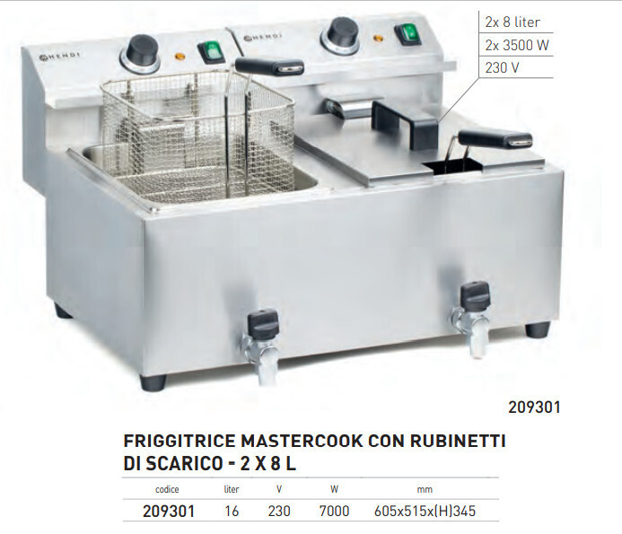 FRIGGITRICE STANDARD da BANCO ELETTRICA per GASTRONOMIA - 8+8 LITRI con RUBINETTO