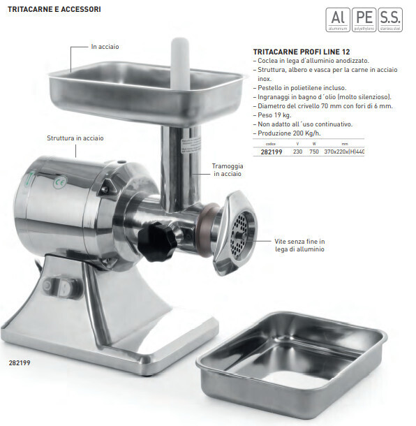 TRITACARNE INOX PROFESSIONALE SERIE 12