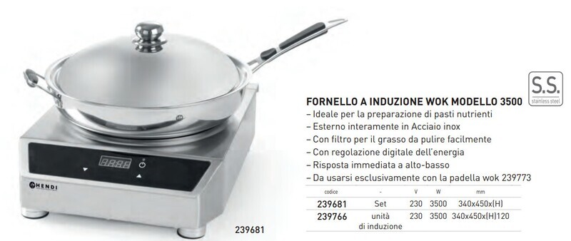 FORNELLO ad INDUZIONE WOK  MODELLO  - 3500 COMPLETA DI WOK DEDICATO