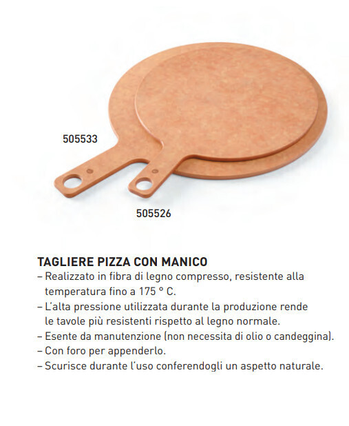 TAGLIERE per la PIZZA TONDO con MANICO in  FIBRA di LEGNO diam 305x6hmm