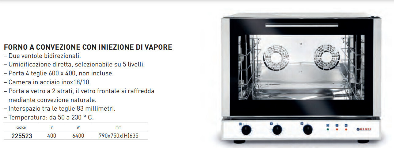 FORNO A CONVEZIONE PER PASTICCERIA - 4 TEGLIE mm 600x400 CON INIEZIONE  VAPORE