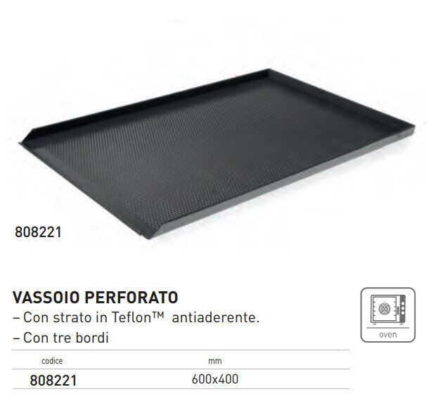 TEGLIA APERTA SU UN LATO, TEFLONATA, FORATA, ALLUMINIO mm 600x400
