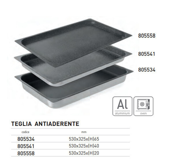 TEGLIA GN 1/1, ALLUMINIO ANTIADERENTE, H mm65