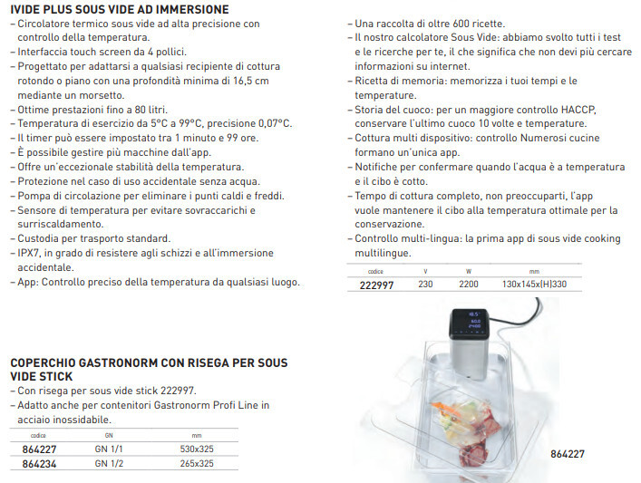 SOUS VIDE ad IMMERSIONE linea TOP PLUS per SISTEMA di COTTURA a BASSA TEMPERATURA