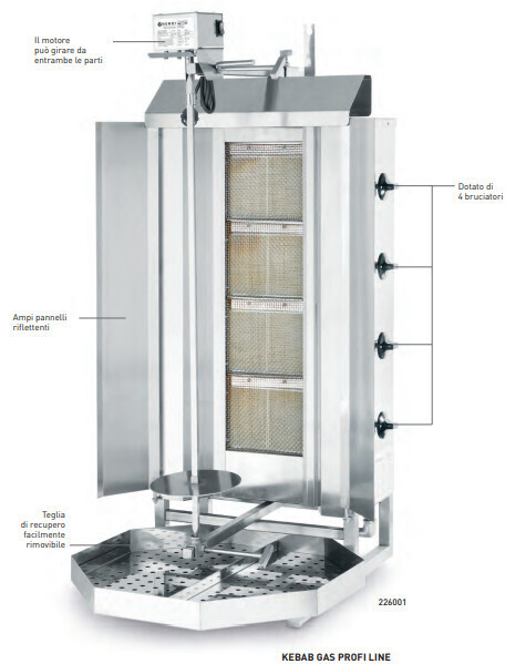 KEBAB GRILL in ACCIAIO INOX - ALIMENTAZIONE a  GAS