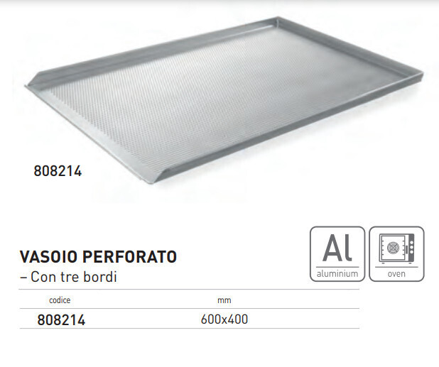 TEGLIA APERTA SU TRE LATI, NATURALE, FORATA, ALLUMINIO mm 600x400
