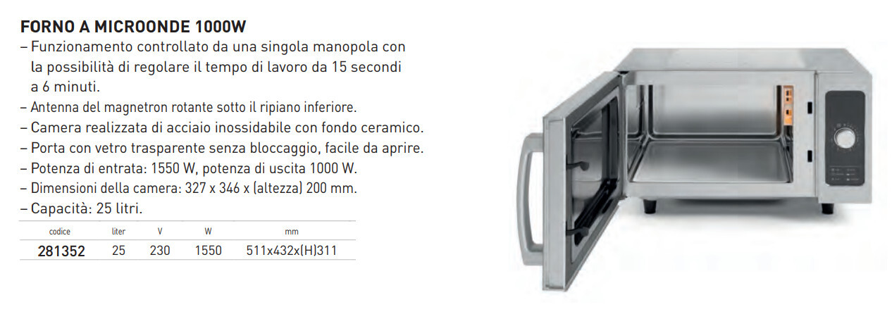 FORNO a MICROONDE 1000W da 25 litri