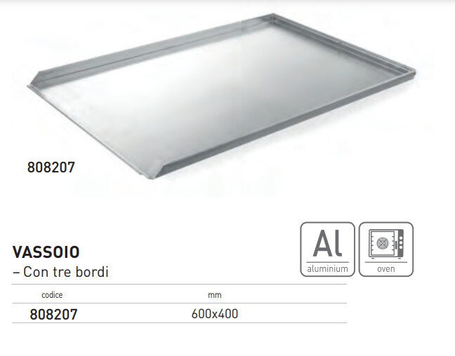 TEGLIA APERTA SU UN LATO, NATURALE, ALLUMINIO mm 600x400
