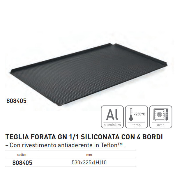 TEGLIA GN 1/1, TEFLONATA,  ALLUMINIO, FORATA