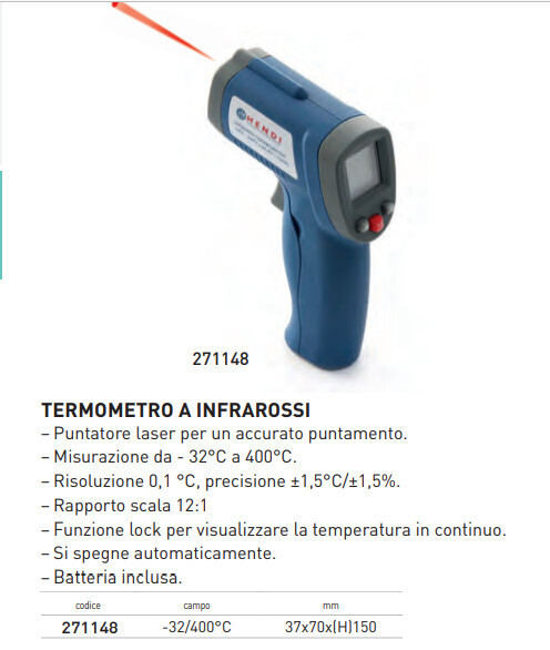 TERMOMETRO AD INFRAROSSI con SISTEMA di PUNTAMENTO - scala -32°+400°C