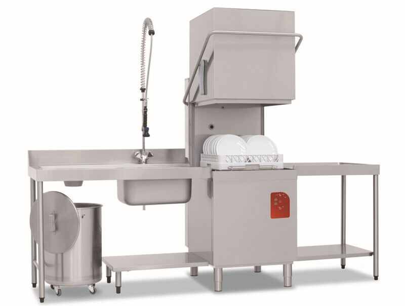 LAVAPIATTI a CAPOT, COMPOSIZIONE TIPO, CESTO QUADRO, SERIE SMART mod. "SILVER 100" misura del cesto  cm 50x50
TRIFASE ......POMPA dI SCARICO