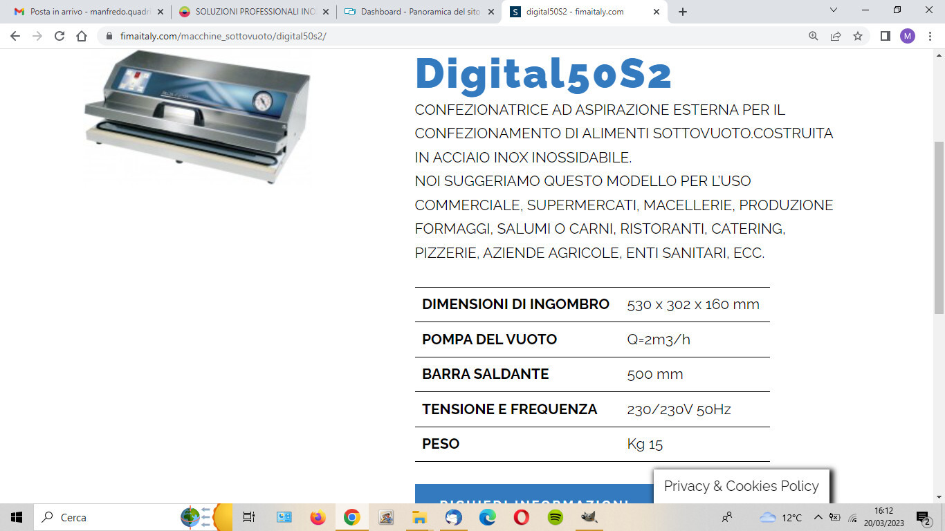 CONFEZIONATRICE per SOTTOVUOTO da BANCO ad ASPIRAZIONE ESTERNA, in ACCIAIO INOX, barra da cm 50 - PANNELLO DIGITALE mod.