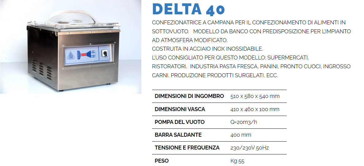 CONFEZIONATRICE per SOTTOVUOTO da BANCO a CAMPANA, in ACCIAIO INOX, barra saldante da cm 40 - PANNELLO DIGITALE mod.