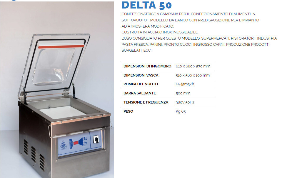 CONFEZIONATRICE per SOTTOVUOTO da BANCO a CAMPANA, in ACCIAIO INOX, barra saldante da cm 50 - PANNELLO DIGITALE mod.