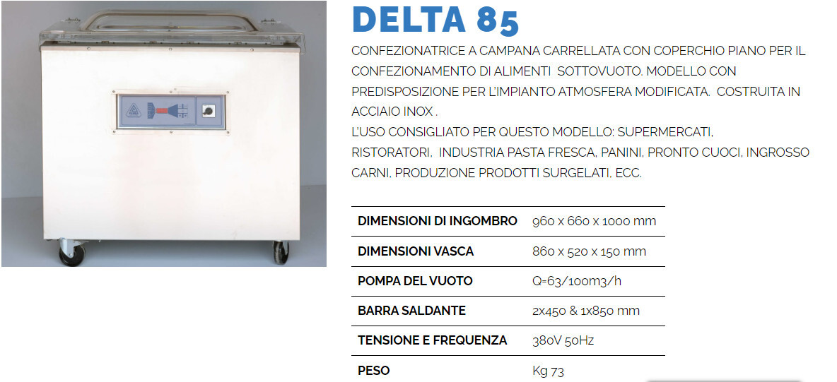 CONFEZIONATRICE per SOTTOVUOTO da BANCO a CAMPANA, in ACCIAIO INOX, barra saldante da cm 85 - PANNELLO DIGITALE mod.